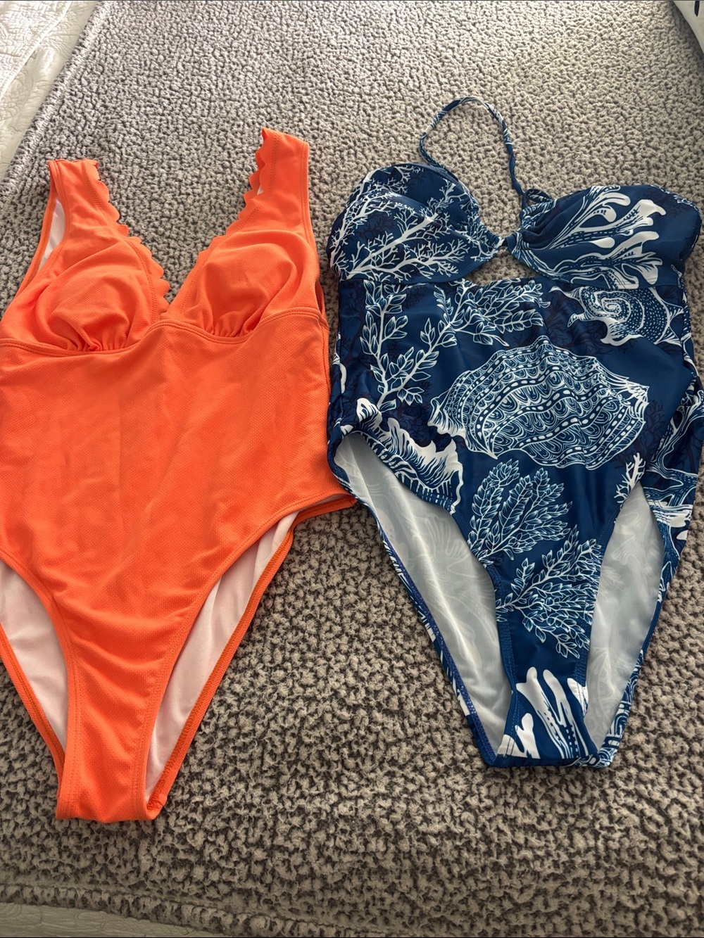 Vibrant Orange One-Piece Swimsuit & Blue Nautical print with Supportive Cups
